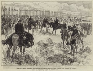 De Zoeloe-oorlog, generaal Newdigate spreekt de Lancers toe voor de Slag bij Ulundi door Melton Prior